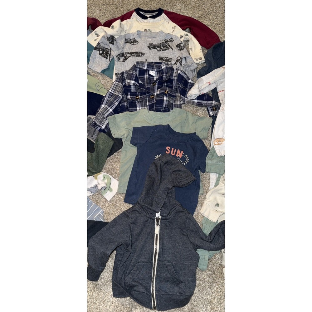 Lot Of 31 Mixed Brand Baby Boy Clothes Size 6M (5 Sleepers 26 Shirts)